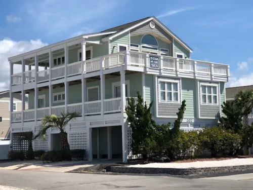 Fabulous Beach View!  Large pool…across from Beach Access. Decks on Both Levels!