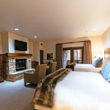 Deluxe Two Queen Room with Fireplace Hotel Room