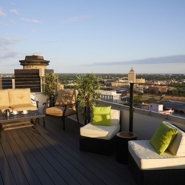Rooftop hotel terrace accommodation in Rochester New York