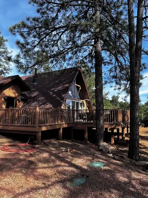 Beautiful cabin, stunning view, spacious deck. Price includes cleaning fee, etc.