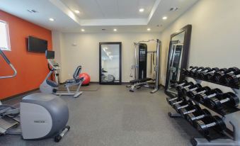 a well - equipped home gym with various exercise equipment , including treadmills , weight machines , and a rowing machine at Home2 Suites by Hilton Portland