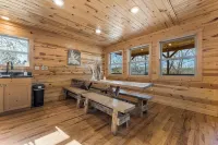 Pet-Friendly Peaceful Cabin Near River w/ Fire Pit + Hot Tub Sleeps 14