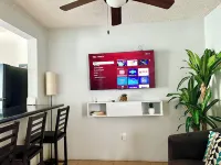 Comfortable modern apartment conveniently located for shopping and dining.