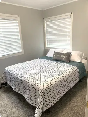 King, queen, & twin bed. 2-bedroom. Fenced around.