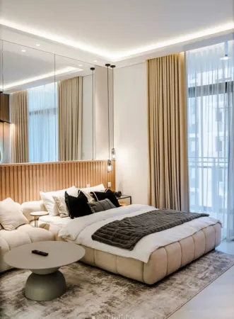 Chic studio  apartment with AC, fitness room in wonderful Sohba Hartland Dubai Отели рядом с достопримечательностью «Desert Palm Polo Club»