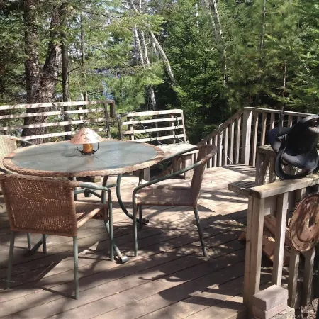 Lake Pokegama recreational cabin with private sandy beach and diving platform.