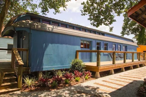 Train Wreck Inn - The Blue Train Car