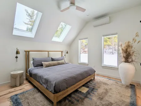 Cozy, sun filled mountain retreat w/45 private acres, hot tub, gym, car charger!