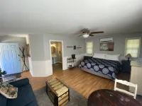 Large king guest room with private entrance and bathroom.