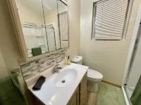 Gas Fireplace and Outdoor Landing with Seating - Charming Oasis Hotels in La Porte