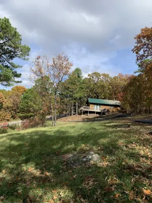 Cabin at Runestone Hideaway just steps from Heavener Runestone Park.