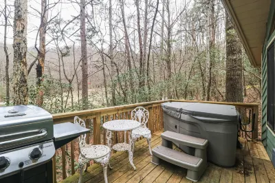 Private & secluded cabin with a hot tub, WiFi, firepit, & full kitchen Hotels near Stovall Mill Covered Bridge