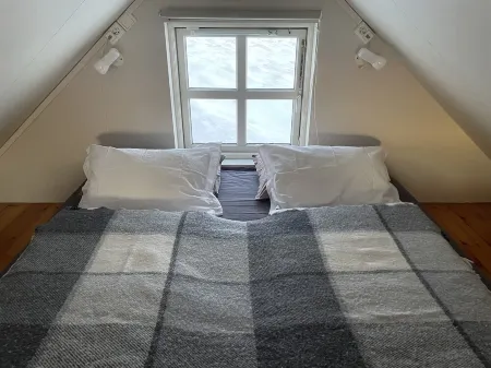 View of volcano Hekla and horse pastures, very cozy and quiet,