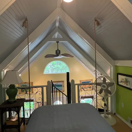 The Blue Cottage located in the woods on Lookout Mountain in Rising Fawn GA
