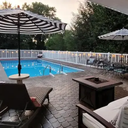 New Waterfront Creekside Cottage w/ Private Pool, Firepit, Paddle Boat, Fishing