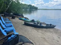 Lake Pokegama recreational cabin with private sandy beach and diving platform.