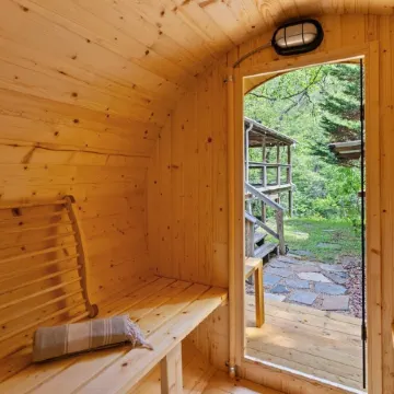 Cozy Creekside Cabin w/ Private Outdoor Sauna and Covered Deck Overlooking Creek