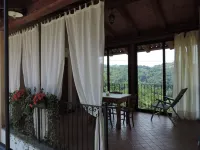 Isolated on hill, flat with terrace,garden among romanesque art,quiet,nature
