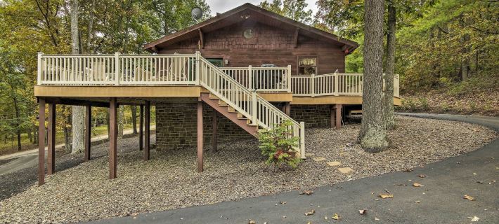 Deck w/ Private Hot Tub: James Creek Cabin Hotels in Huntingdon County