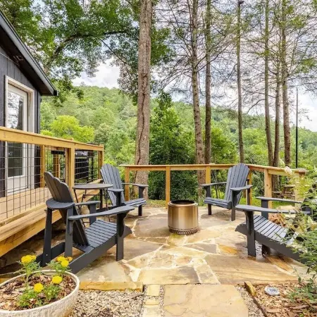 Modern cabin retreat with serene outdoor oasis