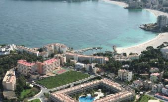 an aerial view of a city with a large body of water in the background at Globales Palmanova