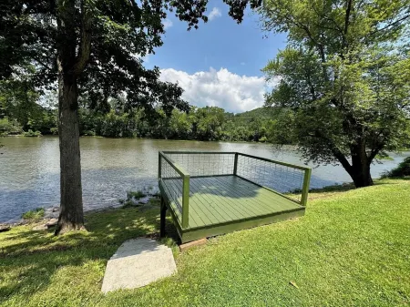 Gound level and private home with 142 feet of river front access.
