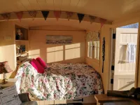 Romantic Apple Tree Shepherd's Hut with optional hot tub and shared EV charger.