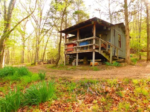 Line Camp Cabin is Secluded in The Woods Near The River.