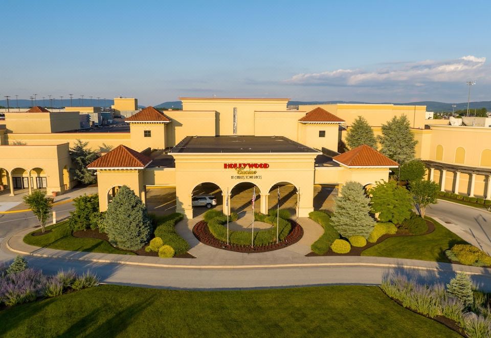 "an aerial view of a large building with the name "" belvira "" on it , surrounded by trees and a parking lot" at The Inn at Charles Town / Hollywood Casino