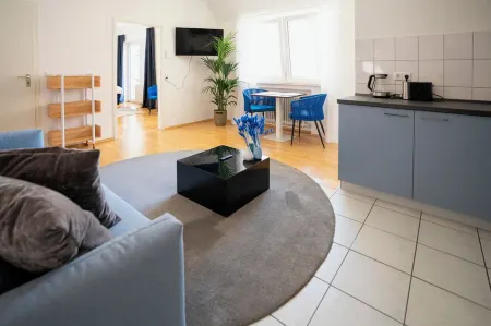 Blue whale, stylish apartment, living room, bedroom, bathroom, kitchen, central in Ulm