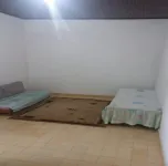 home Beach Center, wooded and grassy yard with fruit trees.