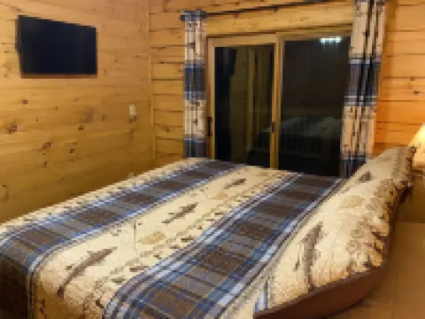 New 2/2 log cabin, rushing trout stream, hot tub, fireplace, 4 acres