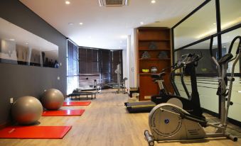 a well - equipped home gym with various exercise equipment , including a treadmill , weights , and an elliptical machine at Indaba Lodge Gaborone