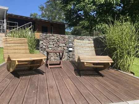 New, modern vacation home with a dream view in the countryside Отели в г. Мюкке