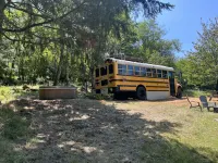 Bee Haven Bus at the RMR Farmstead with hot tub
