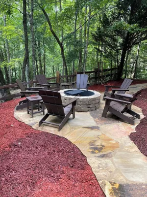 Creekfront Cabin with Waterfall. Hot Tub, Fire Pit, Gameroom, and more.