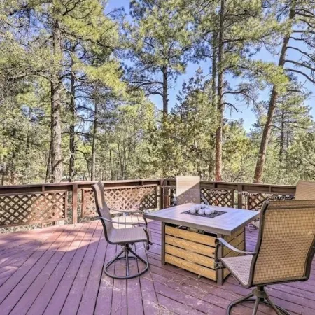 Spring Season Our Cabin Home Backing Preserve with Deck, Grill and Gas Fire Pit