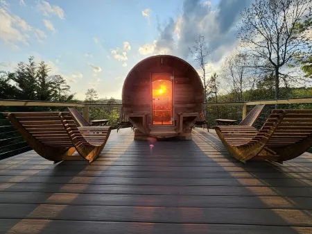 Lake Nottely 4 bdrm cabin,  sauna w/ mtn & lake views, dock, & EV charger.