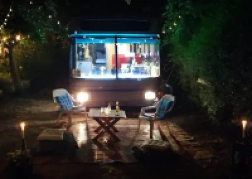 This public bus was converted into a cool and comfortable living space. Located. Hotels in Petach Tikva