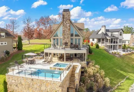 Luxurious Lakefront Home with a Private Saltwater Pool, Spa, & Deep-Water Dock