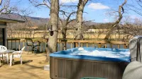 Rustic River Cabin, Charming Riverfront, Hottub, 2 Stone Fireplaces, Dock, Views