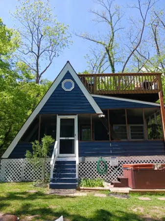 Rooftop Deck and Hot Tub with Scenic River Access - Cozy A-Frame Retreat
