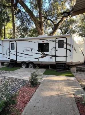 RV camper in a peaceful place