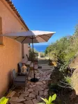 House with large terrace, garden  and spectacular sea view. Very quite area.