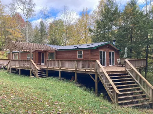 Waterfall View from Secluded 4 Bed Cabin in East Branch, NY with Mountain Views