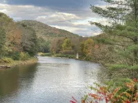 Waterfall View from Secluded 4 Bed Cabin in East Branch, NY with Mountain Views