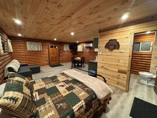 Charming log cabin on gravel back road with peace, quiet, all amenities of home