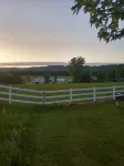 Country Charm Over River Valley And Horse Farm