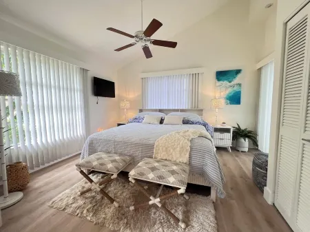 Antigua Cay Retreat is a stylish home with pool on deep water canal in Bokeelia