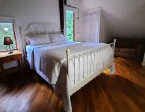 Outrange at Blue Heron Farm. Pet friendly cabin at waterfront farm!